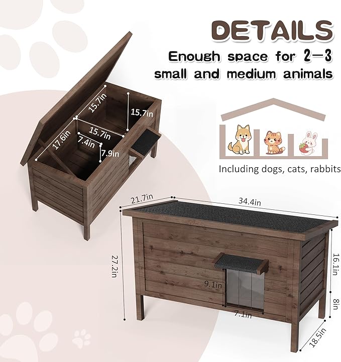 Outdoor Cat House Feral Cat Shelter Fully Insulated Outside Feral Cat Enclosure Wooden for Multiple Cats Possum Stray Condos Barn Cat Weatherproof Cathouse 34.4" L x 21.7" W x 27.2" H