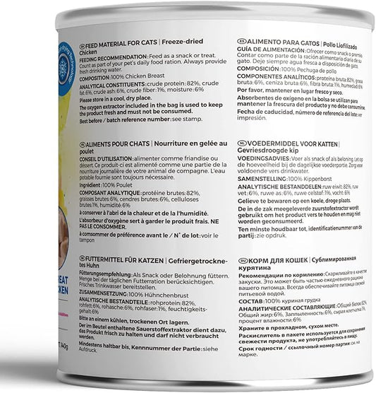 Freeze Dried Cat Treats - 100% Chicken Breast Grain Free Raw - Natural Balance Limited Ingredient High Protein Cat Snacks 140g/4.94oz - Picky Eater Challenger