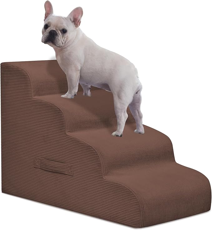 Dog Steps, 4-Step Dog Ramp and Steps for High Beds and Sofa, Non-Slip Pet Stairs, Removable and Easy to Clean Pet Stairs, Coffee