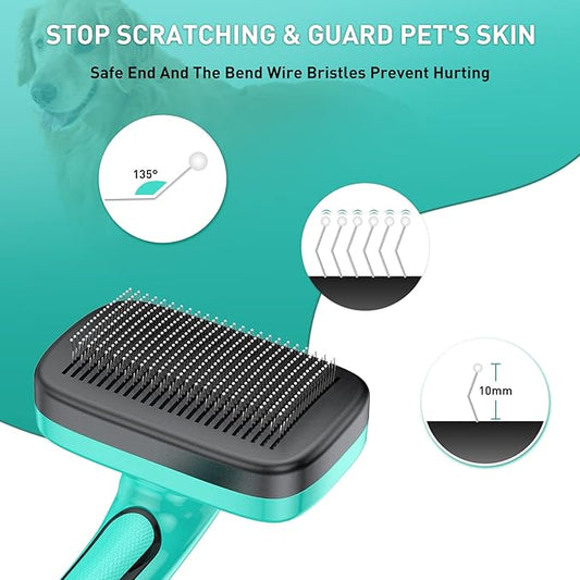 Pet Brush Kit for Grooming, Dog Self-Cleaning Slicker Brush + Nail Clippers Set for Shedding Long Short Haired Cats. Removes Loose Fur, Undercoat, Mats, Tangled for Most Hair Types & Size