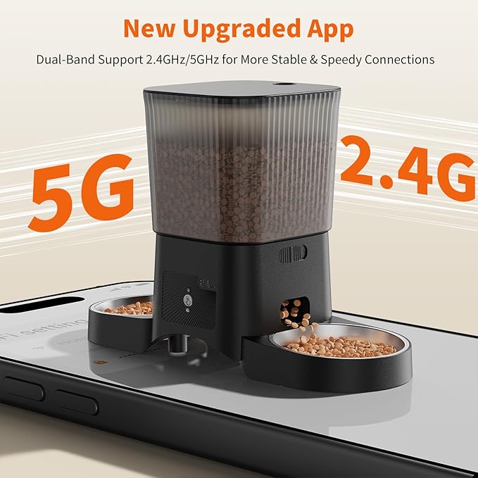 HoneyGuaridan Automatic Cat Feeder with 5G WiFi,3.5L Automatic Cat Food Dispenser for 2 Cats, APP Control Dispenser, Dual Power Supply,Desiccant Bag,10s Meal Call Black