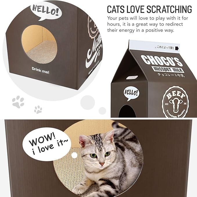 Cat Condo Scratcher Post Cardboard, Milk Box Shape Cat Scratching House Bed, Black Color