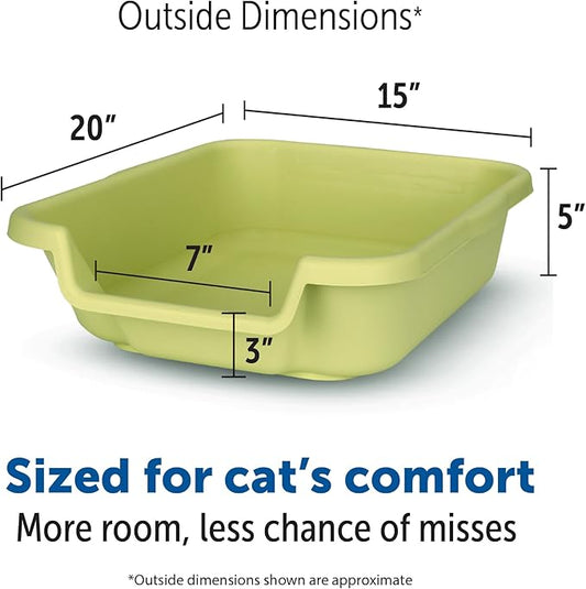 KittyGoHere Senior Cat Litter Box 1 Pack, Small Green Low Entrance Kitty Litter Box, Sized for Cats Comfort, Perfect for Senior and Arthritic Cats, Made in USA – Includes Long-Handle Jumbo Scoop