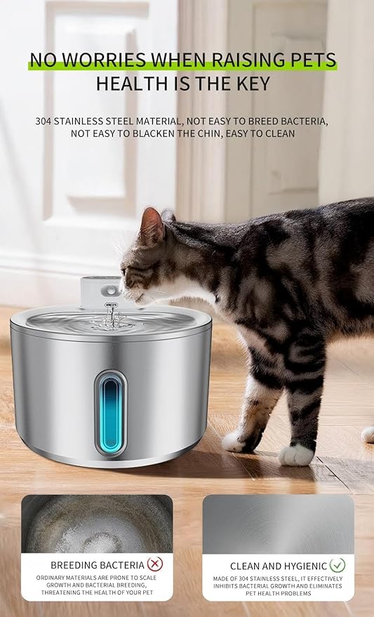 Cat Water Fountain,135oz/4L Large-Capacity Automatic Wireless Pet Water Fountain, Food-Grade Stainless Steel,Intelligent Water Sensing,2 Replaceable Filter Core, Multi-Pet Households