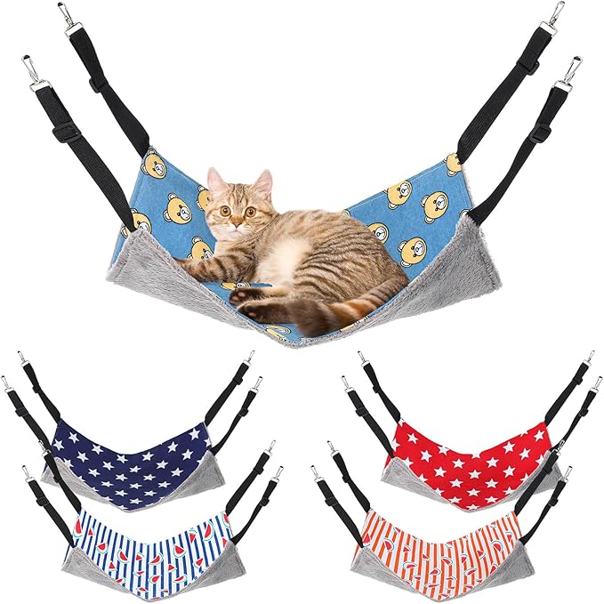 5 Pcs Cat Hammock for Cage Hanging, Breathable Cat Hammock Bed with Adjustable Straps, Soft Double-Sided Pet Hammocks for Cats, Indoor & Outdoor Catio Accessories
