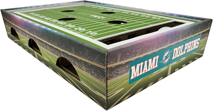 NFL Miami Dolphins Cat Scratcher & Game Day Toy - Felt Football Field with Jingle Balls