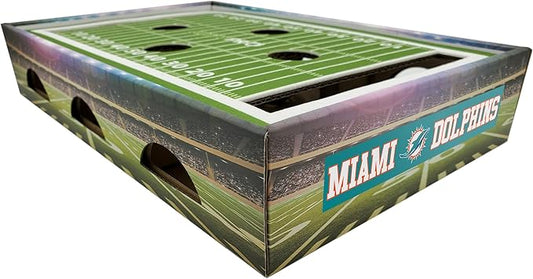 NFL Miami Dolphins Cat Scratcher & Game Day Toy - Felt Football Field with Jingle Balls