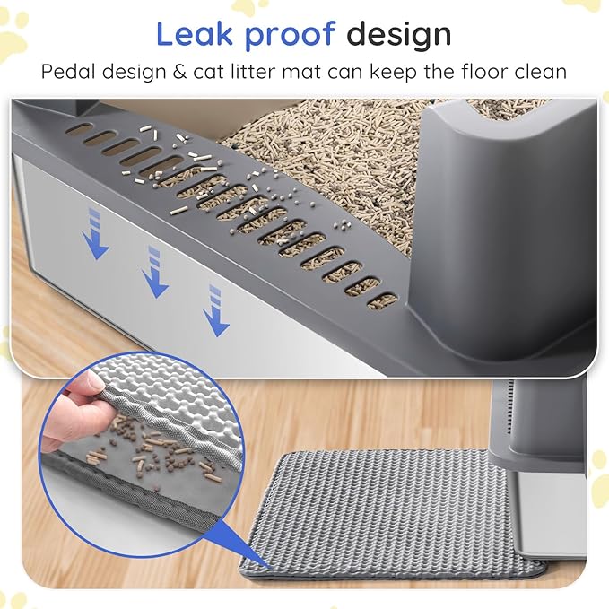 XXXL Stainless Steel Cat Litter Box with Lid, 28"x20"x12", Extra Large High Sided Metal Litter Box, with Scoop, Litter Mat, Non-Sticky, Anti-Urine Leakage, Easy to Clean for Big Cats and Multiple Cats