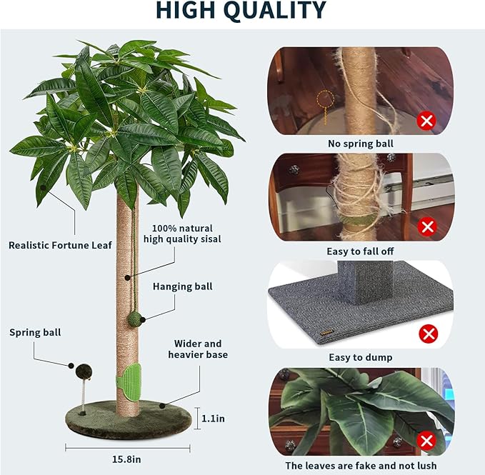 Cat Scratching Post 33" Tall Sisal Rope Cat Scratcher for Indoor Cats with Cat Toys Interactive Ball Self Groomer for Kittens Cats Adults