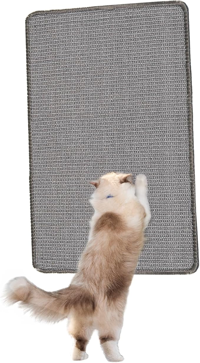 Cat Scratcher Mat with Sticky Tapes, 23.6" x 15.7" Sisal Cat Scratching Carpet for Indoor Cats, Stick on Floor and Wall Cat Scratch Pad Rug(Gray)
