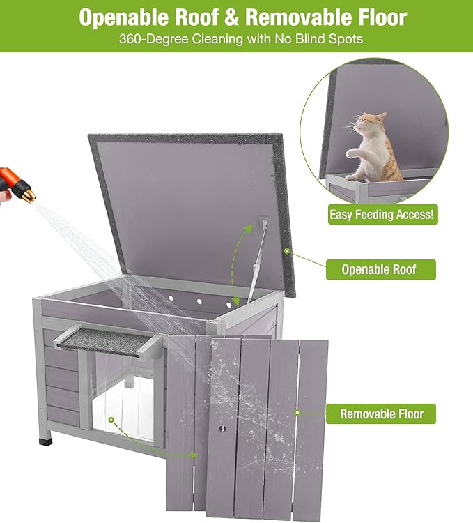 GUTINNEEN Heated Outdoor Cat House with Heating Blanket, Bite-Resistant Wire, Weatherproof Insulated Feral Cat Shelter for Winter