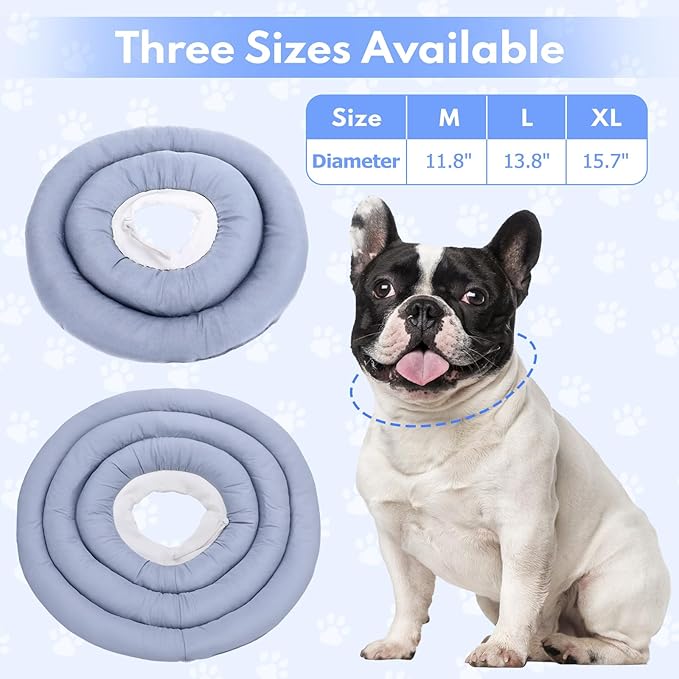 Dog Recovery Collar, Breathable Adjustable Soft Dog Cone, Waterproofing Cat Neck Cone, Pet Donut Collar After Surgery (Blue Gray, M)