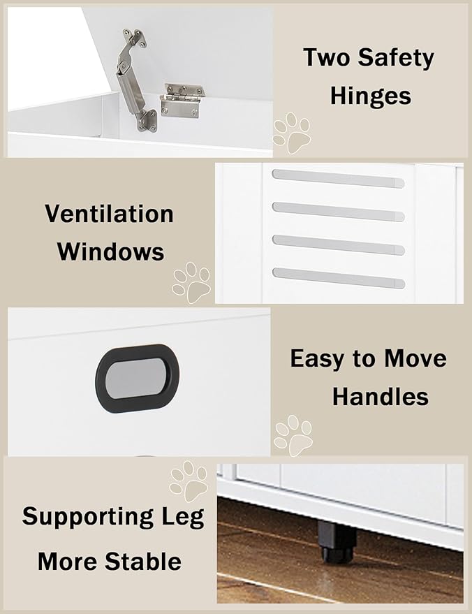 DINZI LVJ Litter Box Enclosure Furniture for 2 Cats, Top Opening Hidden Litter Box with Double Rooms, Dual Cat House with Good Ventilation, 47.2" Wooden Cat Washroom, White