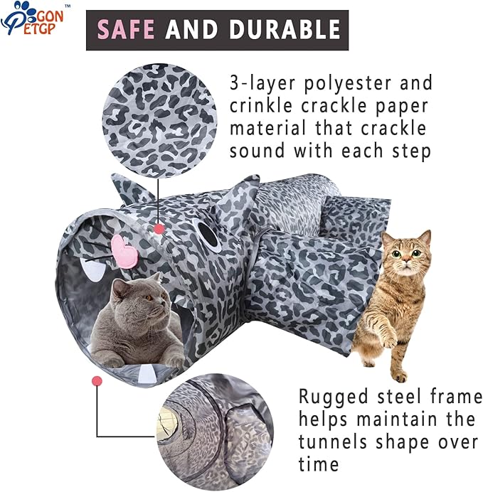 Large Indoor Cat Tunnel for Small Pets, 47IN, Tear-Resistant Polyester with Crinkle Crackle Paper, Folds Down for Easy Storage