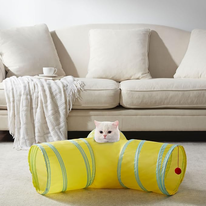 Cat Tunnels for Indoor Cats 3 Way Play Toy Kitty Tunnel Peek Hole Toy with Ball for Cat Tube Fun for Rabbits Kittens and Dogs