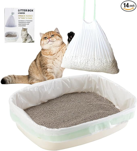 14 Count Cat Litter Box Liners Large 37” x 18” Cat Litter Bags for Poop Jumbo Extra Thick With 2 Mil Pet Waste Litter Drawer Liner Bags