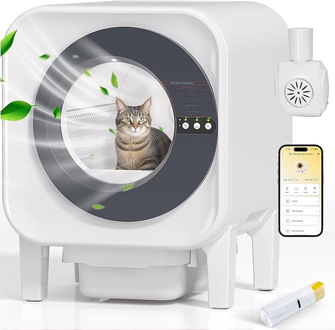 Automatic Cat Litter Box Self Cleaning for Cats | Self Cleaning Litter Box 75L Large Capacity with App Control, Safety Protection, Odor-Free Waste Disposal, Compatible with Multi Cats
