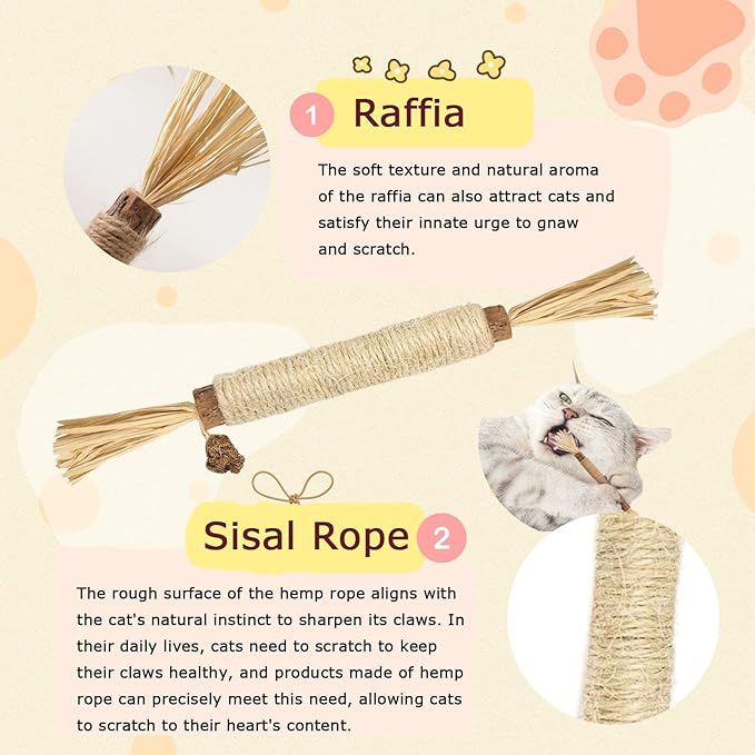 Natural Silvervine Sticks Cat Toys, Catmint Silvervine Blend Sticks, Catnip Kittens Chew Toys Teeth Cleaning (4 Pack)