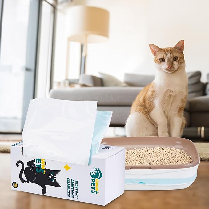 Ownpets Cat Litter Liners Large Extra Thick Cat Litter Bags Drawstring Liner Bags for Pet Cat Litter Box Tray, Unscented,10 Count 31"x 17"