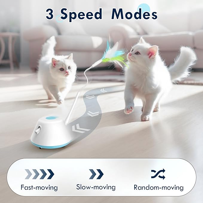 Automatic Cat Toy Interactive Cat Toys for Indoor Cats with 3 Removable Feathers & 3 Speed Play Modes,USB Rechargeable Smart Excercise Toy for for Multi-cat Family Adult Bored Kittens