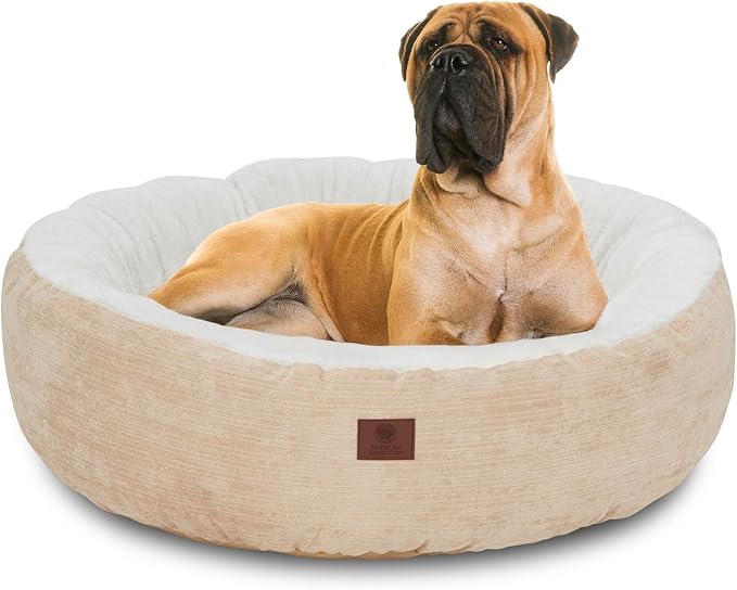 AMERICAN KENNEL CLUB 31" Mason Fabric Round Pet Bed - Stylish Washable Dog Bed with Non-Slip Bottom, Plush Sleeping Surface - for Cats, Large Breeds