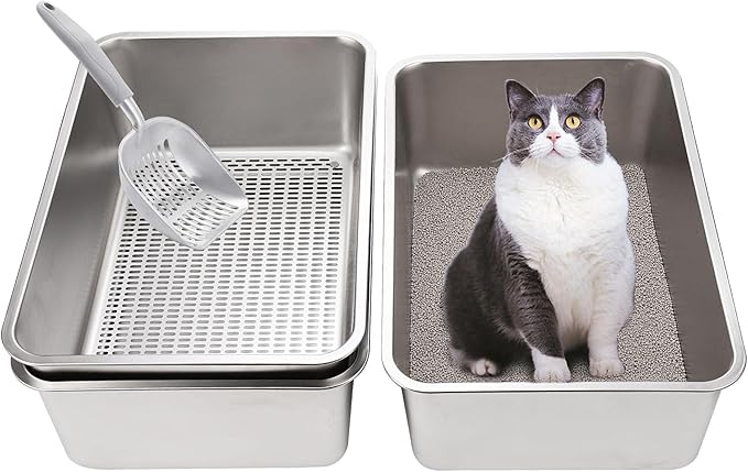 8" Sifting Cat Litter Box for Clumping Clay & Pine Pellets