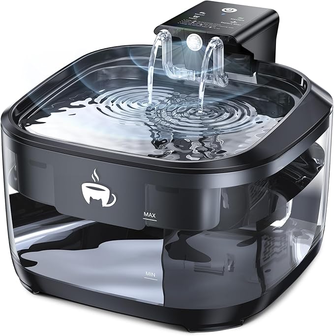 Wireless Cat Water Fountain, 108oz/3.2L Cat Water Fountain Battery Operated with 3 Modes, 5000mAh Battery, Ultra Quiet Motion Sensor Pet for Cats, Black