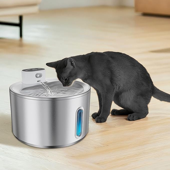 Cat Water Fountain,135oz/4L Large-Capacity Automatic Wireless Pet Water Fountain, Food-Grade Stainless Steel,Intelligent Water Sensing,2 Replaceable Filter Core, Multi-Pet Households