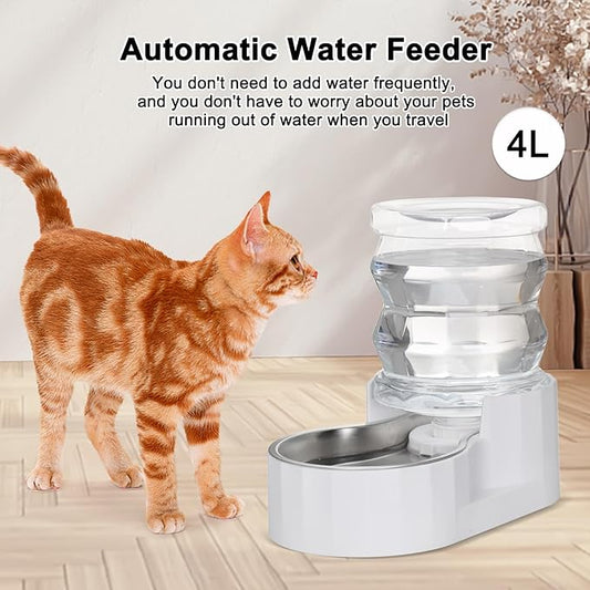 RIZZARI Pet Water Bowl Dispenser: 4L Automatic Stainless Steel Gravity Feeder - Large Capacity Ideal for Cats and Small Dogs - Indoor and Outdoor Hydration