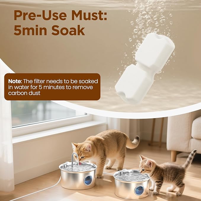 Cat Water Fountain Filter: 24 Cat Fountain Filter Replacement - 24 Pet Fountain Filter - 12 Carbon Filters & 12 Foam Filters - Suitable for GIOTOHUN Stainless Steel Cat Fountain S11