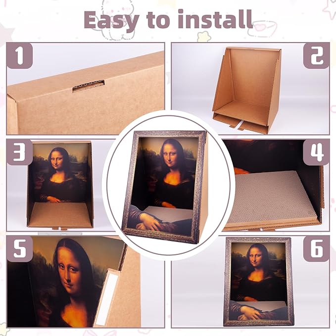 Mona Lisa Cat Bed Painting Cat Scratcher Artistic Cat Scratching Board House 4D Art Armrest Design No-Tools Assembly for Cats/Rabbits