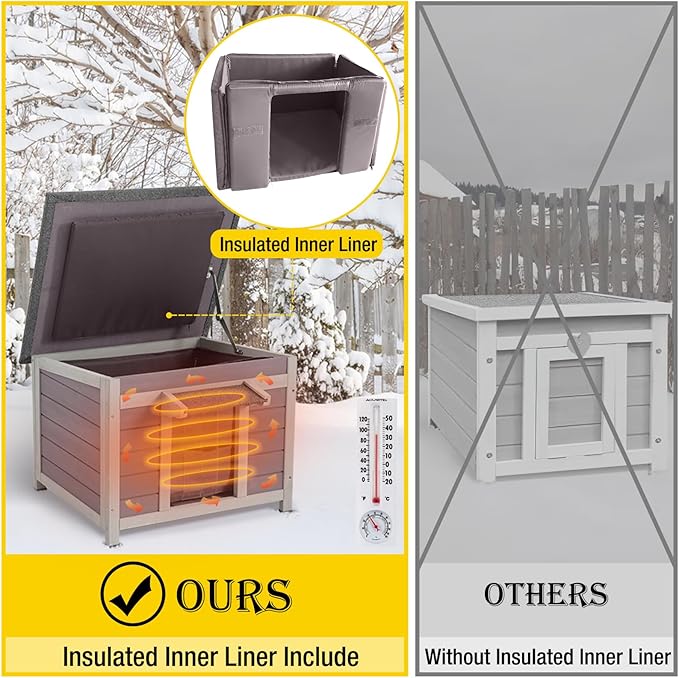 Cat House Outdoor Dog House with Insulation Liner Rabbit Hutch Feral Kitty Shelter for Outdoor Cats Cat Shelter for Winter