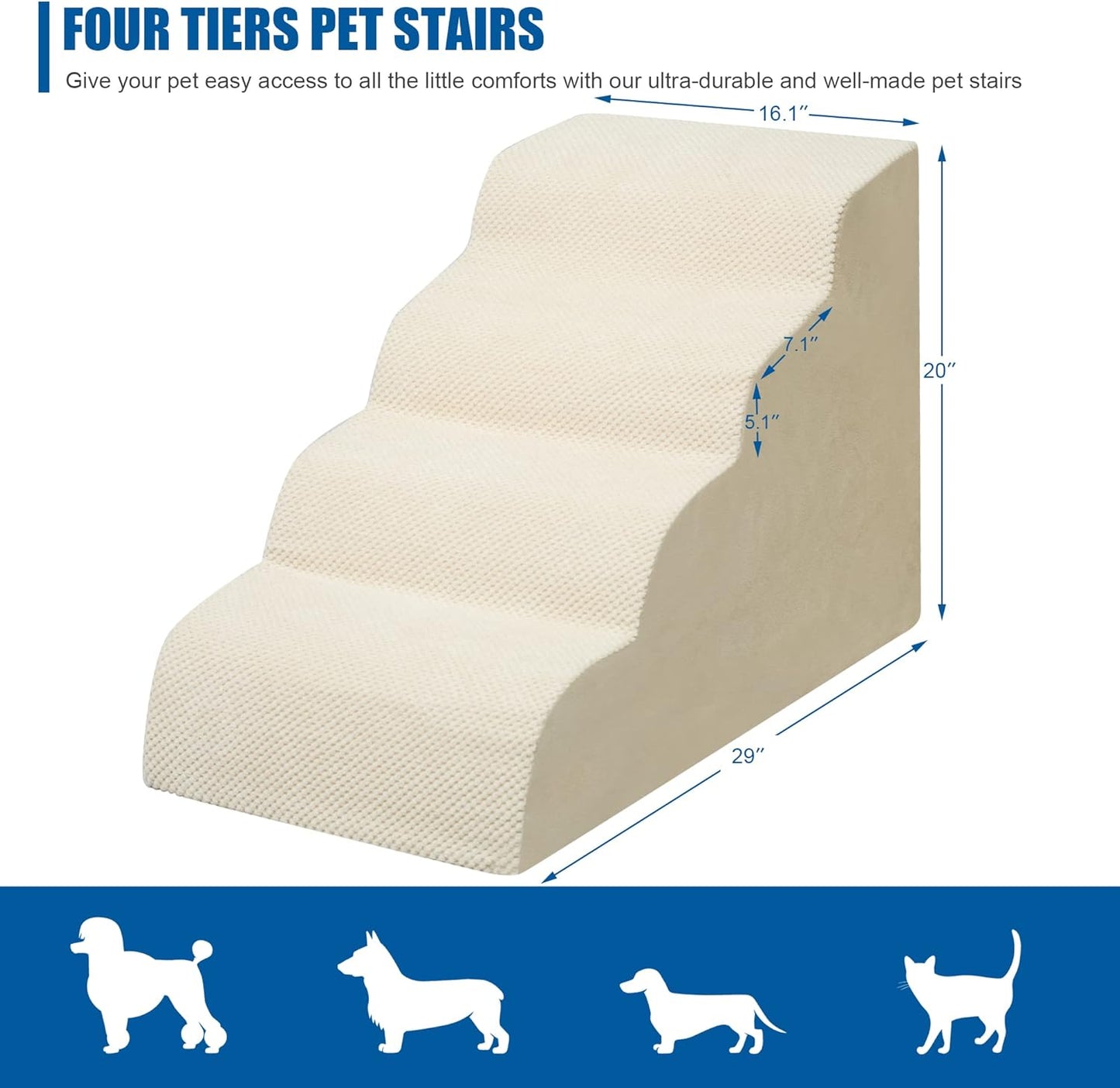 Dog Stairs for Small Dogs - High Density Foam Pet Steps, Extra Wide Dog Ramp with Non-Slip Bottom for High Beds, Couch and Sofa, Best for Dogs Injured, Older Doggy Cats