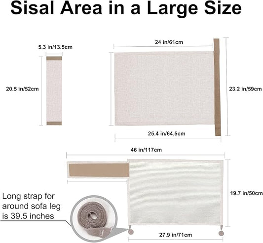 Cat Scratch Sofa Protector,27.6L*19.6Winch Cat Scratch Furniture Protector Pad Couch Arm Sheild with Natural Sisal for Protecting Couch Sofa Chair Furniture（Beige/Left Handed