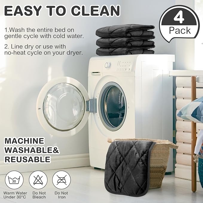 4 Pack Self Heating Cat Pad Self Warming Dog Mat Reflects Body Heat Extra Warm Thermal Pet Pad Washable Dog Cat Bed Crate Bed Mat Blanket(Black,16 x 20 Inch)