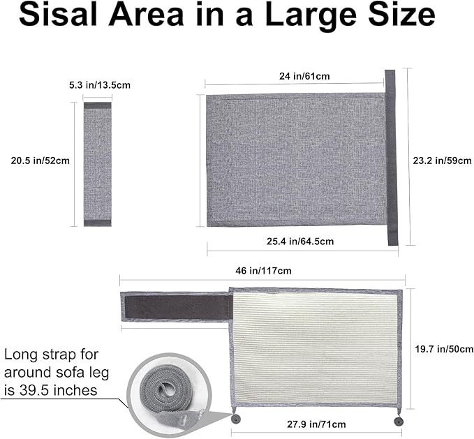 Upgraded Cat Scratch Furniture Protector,Cat Scratch Sofa Arm Sheild with Large Size Natural Sisal for Protecting Couch Sofa Chair Furniture 27.9''L*19.7''W (Light Grey/Left Handed)