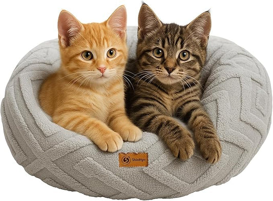 ShinHye Cat Bed - Washable Donut Bed for Cats and Small Dogs, Calming Round Pet Bed with Non-Slip Bottom, Indoor Comfort for Puppy & Kitten(LX-Grey-20x20)