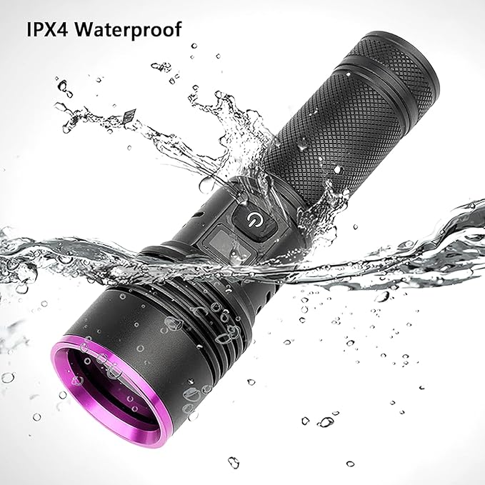 UV Flashlight 30W, 7000 mAh High Power 365nm UV Light, 4-Core LED USB Rechargeable Black Light Flashlight for Dog, Cat Urine, Dry Stains, AC Leak, Uranium Glass, Bed Bug