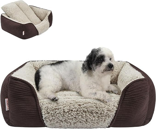 Miguel Washable Dog & Cat Bed with Removable Cushion for Medium & Small Dogs, Easy to Wash Pet Sofa Bed with Side Bolster, Dark Brown 25 Inch