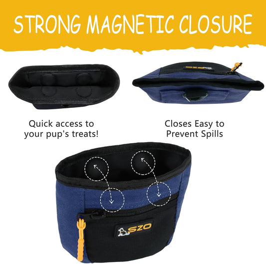 SZO Dog Treat Pouch with Pet Training Clicker, Dog Training Treat Pouch with Waist Belt Clip, Magnetic Closure, Hands-Free Training - Black&Purple