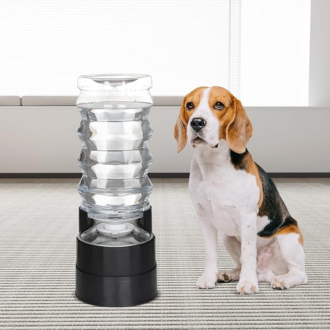 RIZZARI Upgraded Automatic Dog Water Dispenser: 9L Black Gravity Large Stainless Steel Raised Pet Fountain with Filter - Includes 2 Extra Filters & 2 Bottle Caps - Pet Feeder for Dogs Indoor Outdoor