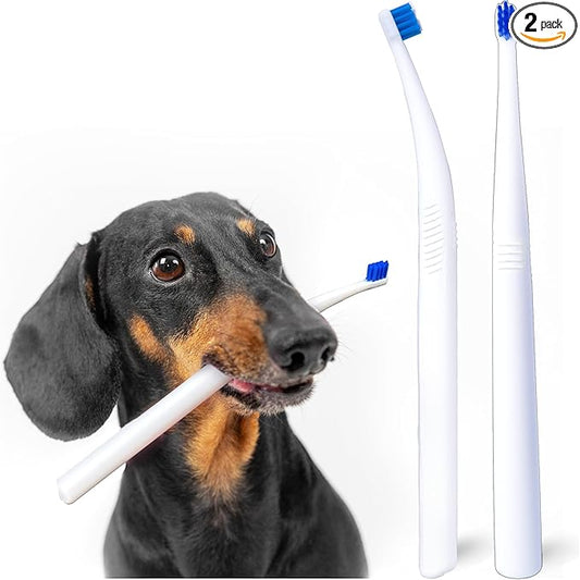 Tiny Dog Toothbrush, Small Breed Cat & Puppy Tooth Brushing Kit, Ultra Soft Mini 15° Curved Head Pet Teeth Brush for Kitten, Doggy Deep Dental Clean, Soft Bristles, 2 PCS - White