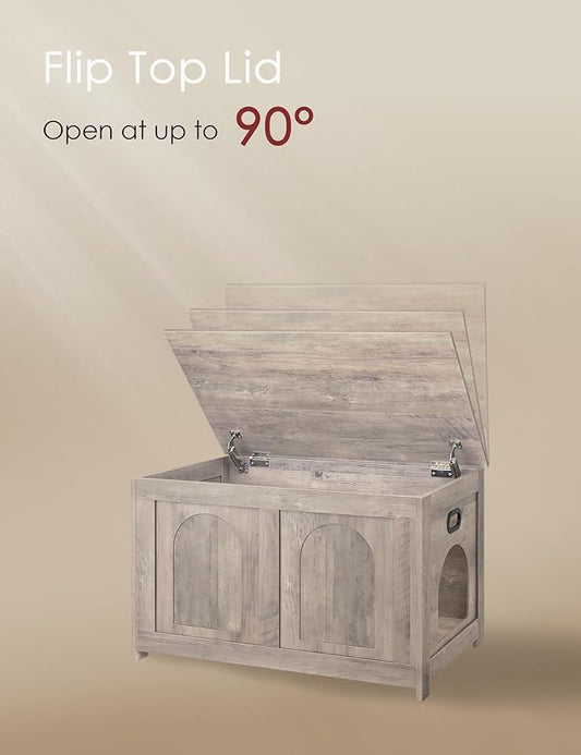 DINZI LVJ Cat Litter Box Enclosure, Flip Top Litter Box Furniture, Farmhouse Hidden Cat Washroom, Wooden Pet House, End Side Table, 31.5" L x 19.7" W x 19.7" H, Sturdy and Easy to Assemble, Greige