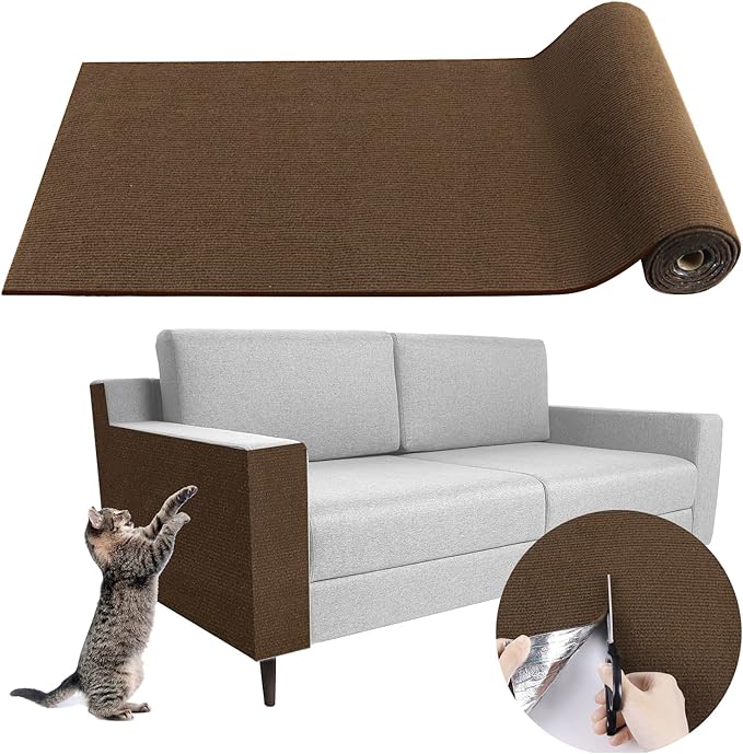 Climbing Cat Scratcher Mat Trimmable Cat Scratching Post Carpet 118’’x15.8’’ Self Adhesive Carpet Mat Pad Replacement for Cat Tree Shelves Post Couch Wall Furniture Steps DIY Protector (Brown)