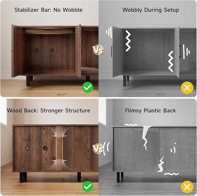 59 Inches Cat Litter Box Enclosure for 2 Cats, Hidden Litter Boxes Furniture with Cat Scratch Pad, Large Indoor Pet House with Double Room, Wooden TV Stand Side Table, Walnut