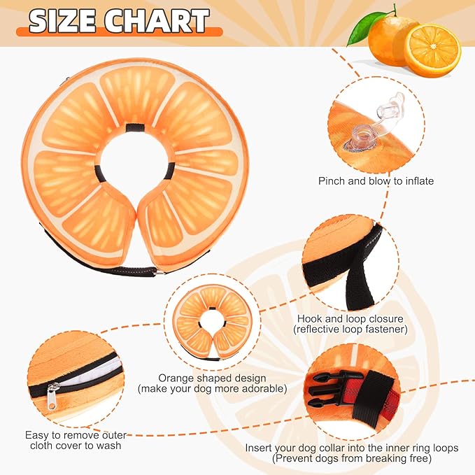 KOOLTAIL Inflatable Dog Cone Collar, Soft Dog Cone Alternative for Large Medium Small Dogs After Surgery, Cute Costume Adjustable Donut Neck Cone for Dogs Cats, Comfortable Recovery E Collar,Orange L