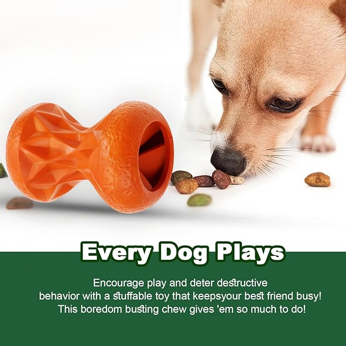 Rubber Dog Toys Treat Dispensing - Super Tough Treat Toys for Aggressive chewers Small, Medium and Large Dog Toys IQ Training (Orange)