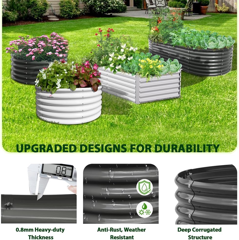 A ANLEOLIFE 8x4x2ft Galvanized Raised Garden Bed Kit, Oval Metal Deep Root Planters for Outdoor Plants Vegetables Flowers Herb, Large Bottomless, 478 Gallon Capacity- Quartz Grey