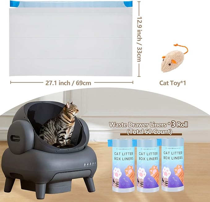 60 Count Cat Litter Replaced Waste Bags Liners for NeakasaM1 Petpivot Autoscooper 11 and Similar Open-Top Self-Cleaning Cat Litter Box, Disposable Pet Wast Bags with Drawstring Heavy Duty Leak-proof