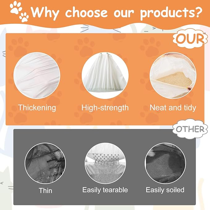 Cat Litter Box Liners 20 Count - Jumbo 37"x18" Extra Thick Drawstring Cat Litter Bags - Heavy Duty Leak-Proof Liners for Litter Robot 3/4 & Standard Boxes - Odor Control Waste Bags for Pets